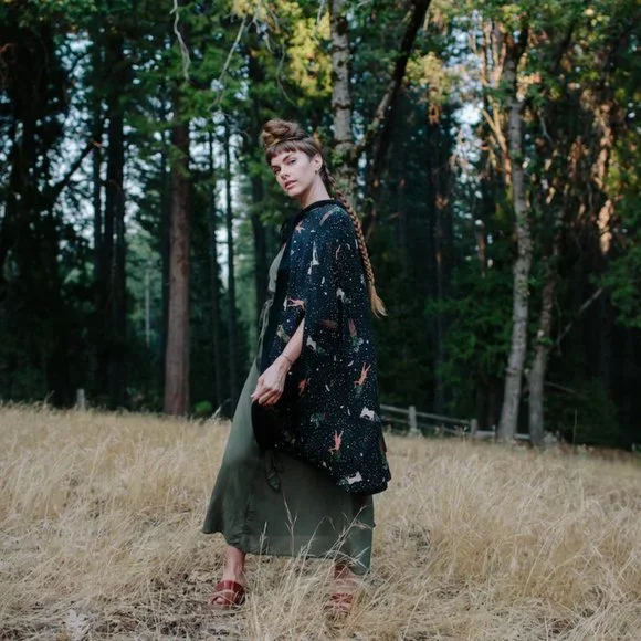 Hooded cape w/ unique "Protection Spell" reversible custom witch print - Picture 5 of 14